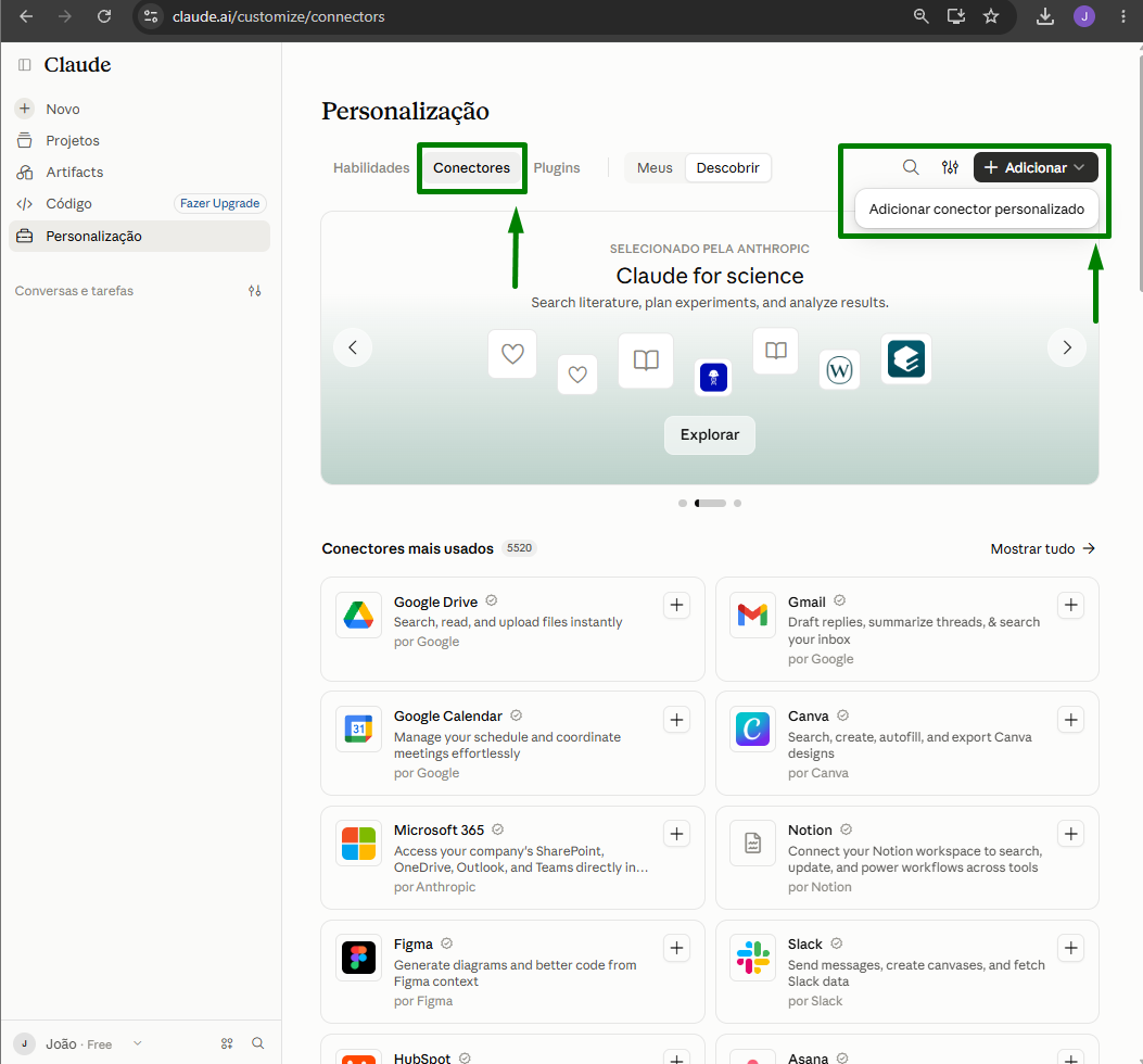 Adicionar conector personalizado