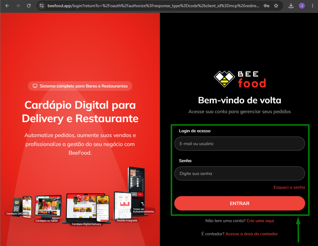Login da BeeFood
